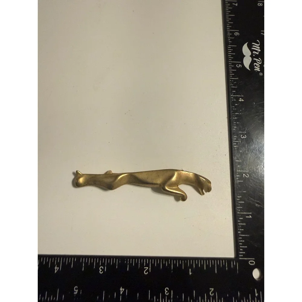 Matte Gold Tone Leaping Panther Brooch Modernist Pouncing Cat Pin